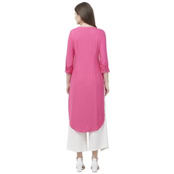 Pink embroidered rayon kurtas-and-kurtis 4