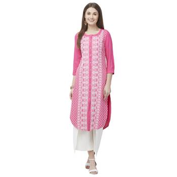 Pink embroidered rayon kurtas-and-kurtis 5