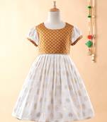 Gold printed brocade kids-frocks
