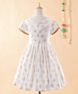 Gold printed brocade kids-frocks 2