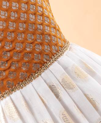 Gold printed brocade kids-frocks 3