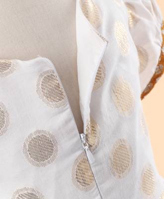 Gold printed brocade kids-frocks 4