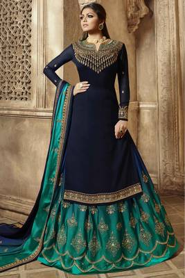 Navy-blue embroidered faux georgette salwar 1
