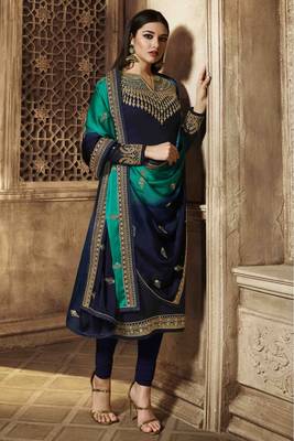 Navy-blue embroidered faux georgette salwar 2