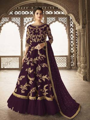 Wine embroidered net salwar 1
