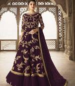 Wine embroidered net salwar