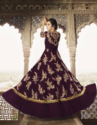 Wine embroidered net salwar 2