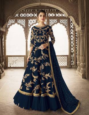 Blue embroidered net salwar 1