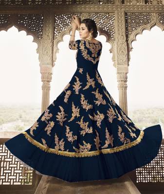 Blue embroidered net salwar 2
