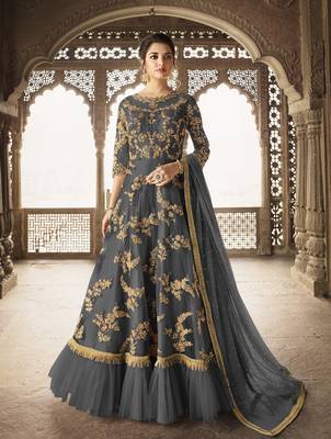 Grey embroidered net salwar 1