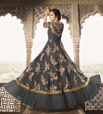 Grey embroidered net salwar 2