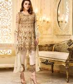 Cream embroidered net salwar