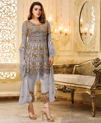 Grey embroidered net salwar 1