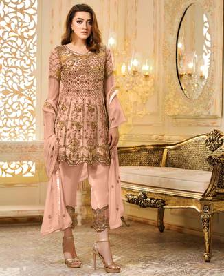 Peach embroidered net salwar 1