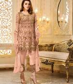 Peach embroidered net salwar