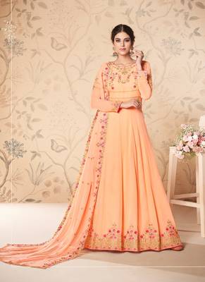 Peach embroidered georgette salwar 1
