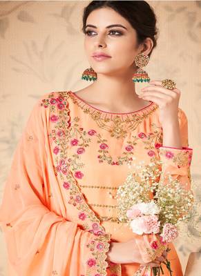 Peach embroidered georgette salwar 2
