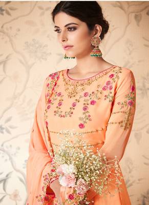 Peach embroidered georgette salwar 3