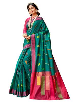 Green Brasso Banarasi Cotton Saree With Blouse 1