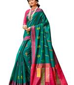 Green Brasso Banarasi Cotton Saree With Blouse