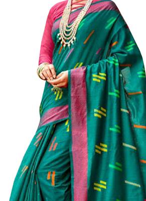 Green Brasso Banarasi Cotton Saree With Blouse 2