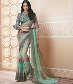 Green Printed Chiffon Saree With Blouse