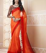 Orange Printed Chiffon Saree With Blouse