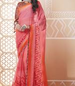 Pink Printed Chiffon Saree With Blouse