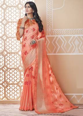 Peach Printed Chiffon Saree With Blouse 1