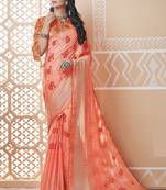 Peach Printed Chiffon Saree With Blouse