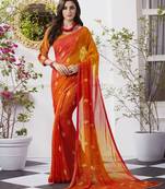 Orange Printed Faux Georgette Saree With Blouse