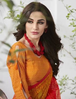 Orange Printed Faux Georgette Saree With Blouse 2