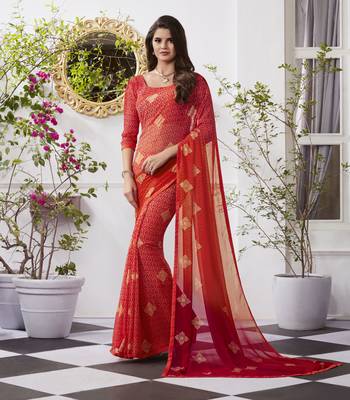 Pink Printed Faux Georgette Saree With Blouse 1
