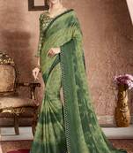 Green Printed Chiffon Saree With Blouse