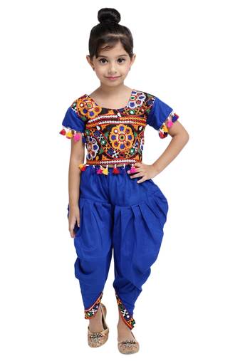 Blue Embroidered Choli With Dhoti For Girls