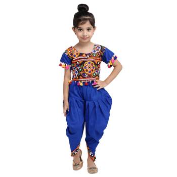 Blue Embroidered Choli With Dhoti For Girls 1