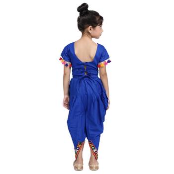 Blue Embroidered Choli With Dhoti For Girls 2