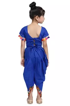 Blue Embroidered Choli With Dhoti For Girls