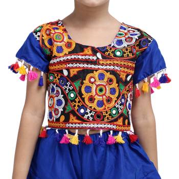 Blue Embroidered Choli With Dhoti For Girls 3