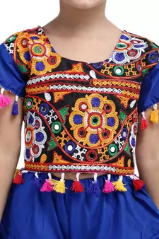 Blue Embroidered Choli With Dhoti For Girls