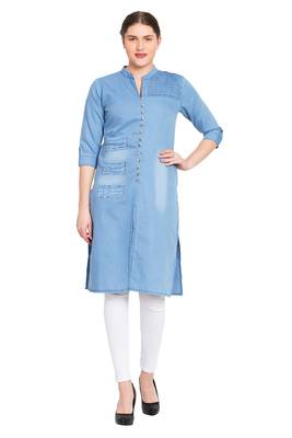 Blue plain cotton kurtas-and-kurtis 1