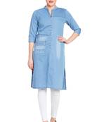 Blue plain cotton kurtas-and-kurtis