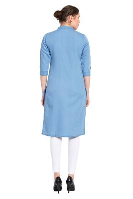 Blue plain cotton kurtas-and-kurtis 2