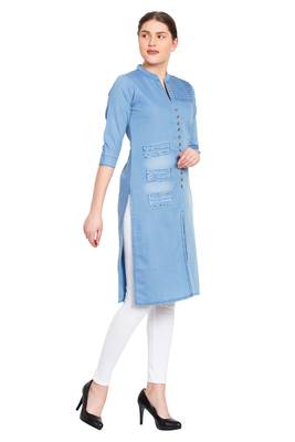 Blue plain cotton kurtas-and-kurtis 3