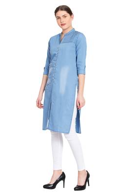 Blue plain cotton kurtas-and-kurtis 4