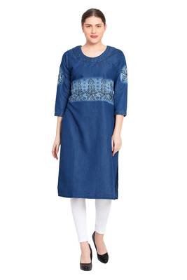 Blue printed cotton kurtas-and-kurtis 1