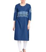 Blue printed cotton kurtas-and-kurtis