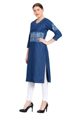 Blue printed cotton kurtas-and-kurtis 4