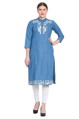 Blue embroidered cotton kurtas-and-kurtis 1
