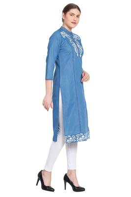 Blue embroidered cotton kurtas-and-kurtis 3